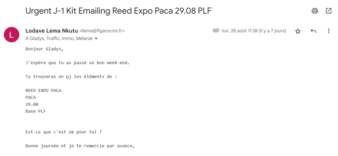 envoi urgent element
